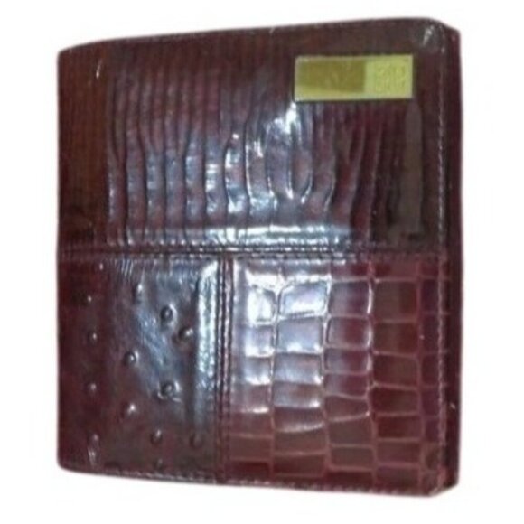 Givenchy Vintage Burgundy Ostrich Croc Embossed Leather Trifold Wallet coin case - Picture 2 of 14